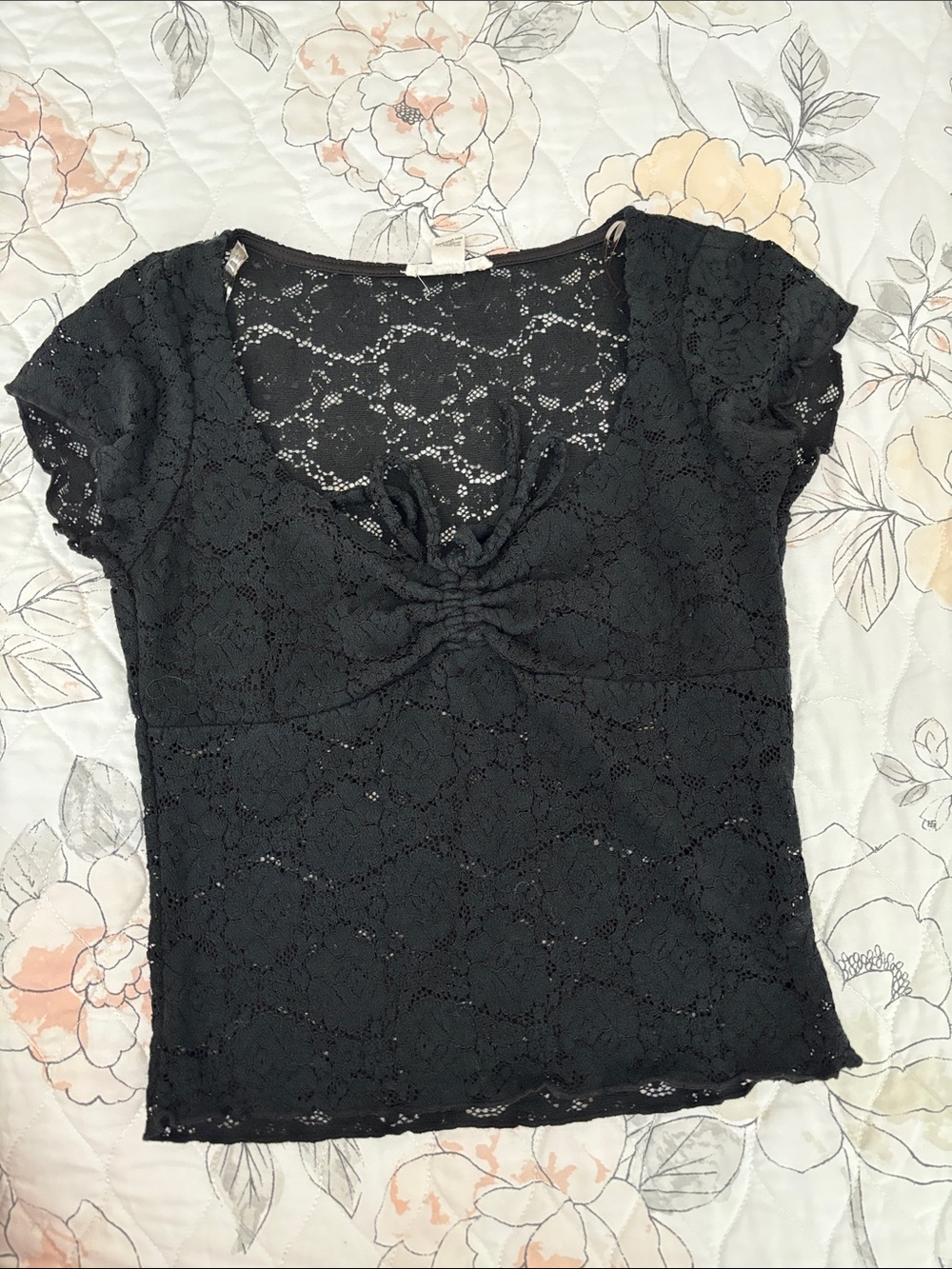Black Lace Short Sleeve Women's Top